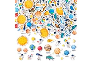 JULBEAR Spaces Foam Sticker for Kids Crafts, 300Pcs Bulk Colorful Planet Astronaut Rocket Self-Adhesive Foam Stickers for Kids Birthday Party DIY Crafts Favor Scrapbooks Decorations Supplies