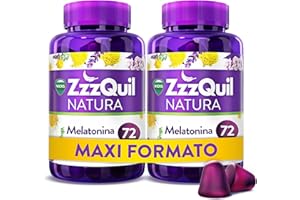 ZzzQuil Natura Gummies de Melatonina 1mg con Valeriana, Complemento Alimenticio para dormir sabor Frutos del Bosque, 2x72 Gummies
