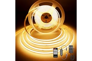 BERIXDEEP COB LED Strip 5m, 480LEDs/M, High Bright Dotless LED Tape with Remote and Power Supply, DC24V, CRI>92, 8mm Width, Warm White LED Strip Lights for Bedroom, 2700K