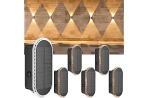 ELLASAY luces Solares Led Exterior Jardin - 6-Pack 1200mAh Aplique Solar Pared Exterior Arriba y Abajo - IP65 Impermeable 3 Colores 12H de iluminación Para Patio Cubierta Valla