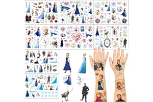 ROMANVIC Frozen Tatouage Ephemere Enfant, 8 Feuilles Tatouage Reine des Neiges 180+ Tatouage Temporaire Enfant Décoration de Fête d'Anniversaire Tatouages ​​Frozen Temporaires pour Enfants