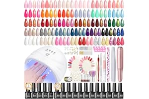 PEACECOLOR 65Pcs Kit Ongle Gel UV Complet avec Lampe Ponceuse pour Ongles, 35 Couleus Vernis Semi permanent Nude Rouge Bleu Marron Vert et Base Top Coat Kit de Manucure pour Débutant