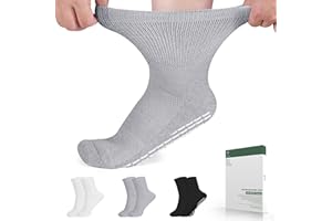 Bulinlulu Diabetic Socks with Grips for Women&Men-3 Pairs Bamboo Non Binding Hospital Diabetic Ankle Socks