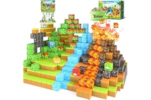 Toylogy Magnetische Bausteine Dinosaurier Spielzeug - Build Mine Magnet Welt Vulkan Edition, Kinderspielzeug für Jungen und Mädchen ab 3+ Jahren, Jurassis Montessori Spielzeug, Geschenke für Kinder