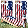 Cornhole Skin - Cornhole Decal - Cornhole Wrap - Cornhole Decal - Indoor & Outdoor Use - Includes Scoreboard - Great for Children, Adults, Colleges & Bars - 48.5" x 24.5" inches (Wavy USA Flag)