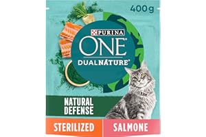 PURINA ONE Dualnature Natural Defense Crocchette per Gatti Adulti Sterilizzati con Salmone e Spirulina naturale 8 Sacchi da 400g