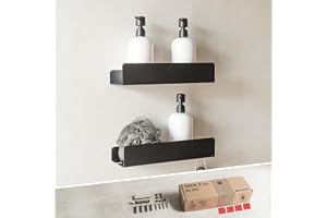 MILUKA 2-pack Självhäftande Duschkorgar 30 cm | Svart Aluminium utan Borrning