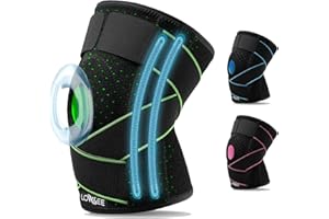 LOW&EE® Rodilleras Menisco y Ligamento Deportiva Ajustable – Rodilleras Gym - Rodillera Rotuliana Completa - Rodillera Crossfit - Rodillera Unisex de Neopreno con Silicona (Negro/Verde)