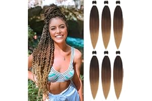 BLTYXT Pre-stretched Braiding Hair 26'' Easy Braid 6 Packs Professional Itch Free Synthetic Fiber EZ Braids Hair Yaki Texture Knotless Braiding Hair Extensions(T1B-30-27, 26 Inch（Pack of 6）)