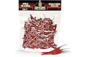 CULTURA DEL CHILE Arbol Whole Dried Chillies 75g - All Natural, High Heat, Sharp, Smoky Flavour for Authentic Mexican Taste. Great for Birria Tacos, Soups, Salsa, and Enchiladas. Use in Mexican, Chinese and Thai Dishes