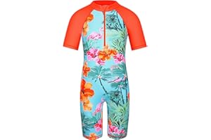 HUAANIUE Mädchen Kinder 1-Teiliger Badeanzug Anti-UV UPF 50+ Kinder Mädchen Einteiliger Badeanzug mit Reißverschluss 4-12 Jahre