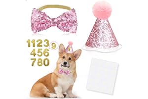 GRANTOP Dog Birthday Hat, Dog Birthday Bandana Girl Hat Kit, Bow Tie Collar With Gold Number for Pet Birthday Decorations, Pet Puppy Cat Costumes Headwear Accessories