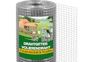 AMAGABELI GARDEN & HOME Amagabeli Drahtgitter Volierendraht 1m X 25m, Feuerverzinkt & Rostfrei (12x12mm) – Für Hochbeet, Voliere, Kaninchenzaun, Wühlmausschutz | Leicht Schneidbar & Wetterfest​