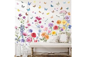 SONDENG Garden Flower Wall Stickers - Butterfly, Daisy, Wildflower Plants Decals for Bedrooms, Living Room, Nursery, Home Office, Sofa Decorations