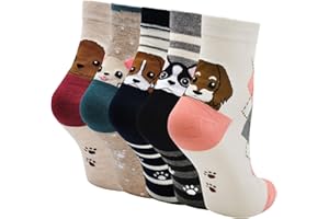 ZFSOCK Damskie kolorowe skarpetki, zabawne skarpety z motywem karykatury, zwierzęta, śmieszne, śliczne koty, psy, fajne skarpetki, bawełniane, Boże Narodzenie, pomysły na prezent dla kobiet, dziewcząt, 5 par