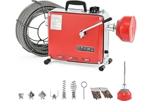 ZELCAN 400W Macchina Sturatubi Elettrica, 400 RMP Pulitore Tubo Di Scarico Professionale Coclea di Scarico Elettrica con 6 Teste e 20M Molle per WC Gabinetto Cucina Lavello Doccia