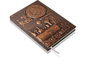 HOMWANNA Train Embossed Leather Journal Notebook - 3D Handmade Vintage Train Journals Travel Diary with Lined Paper Antique leather sketchbook Writing Journals Train Gift for Women & Men (A5, Red Bronze)