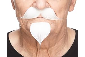 Mustaches Selbstklebender Colonel Sanders Handlebar Gefälschter Schnurrbart, Neuheit, Falsche Gesichtsbehaarung, Kostümzubehör für Erwachsene, Weiß Farbe