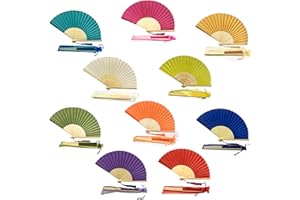 FANSOF.Fans Paquete de 10 abanicos de Tela de Seda con Borla Grado A, Costillas de bambú para Bodas, Fiestas de Boda