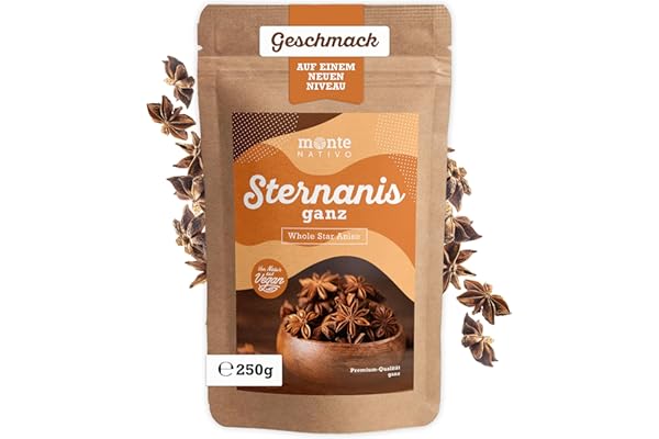 Anis Estrellado Monte Nativo (250g) - Anis Estrellado entero - Estrellas de Anis entero - Anís estrellado decorativo - Especias para vino caliente, cócteles y chai