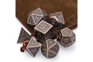 HNCCESG - Set di dadi in metallo, poliedrici, per giochi di ruolo da tavolo MTG, Shadowrun Pathfinder, 7 pezzi, D20, D12, D10, D8, D6, D4 (rame anticato)