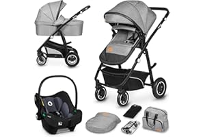LIONELO BIANKA Poussette 3 en 1 max 22 kg Nacelle max 9 kg Siège-auto max 13 kg Poussette Pliable Système de Voyage Dossier Réglable Roues 360° Amorti Auvent XXL Trio poussettes combinées