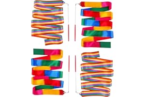 Xinzistar 4 Pièces Ruban Grs, Ruban Gymnastique Enfant, Ruban Gym, Ruban de Danse pour Danses d'art Danse Tige de Streamer Baton Tournoyant Art Rubans(2M)