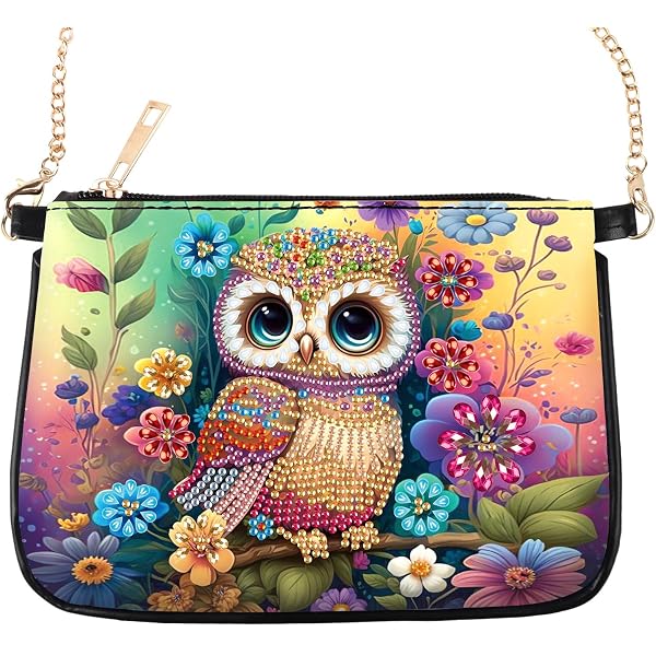 Kit Diamond Painting - Broderie Diamant Pour Créer Un Porte-monnaie Hibou, Avec Pochette Zippée