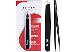 Eyebrow Tweezers Women Facial Hair, Stainless Steel Facial Hair Removal Precision Tweezer for Men & Women in Black, Slanted Tip Eyebrow Plucker for Easy Plucking, Professional Tweezers by AURAY