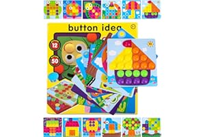 Jissta Gioco Bottoni per Bambini Apprendimento Mosaico Unghie Giocattolo,con 50Bottoni e 12 Cartoni Puzzle,Gioco di Abbinamento Mosaico Regali,Educativo Pegboard Chiodini per Ragazzi e Ragazze Puzzle