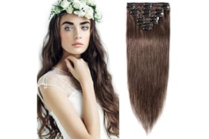 Elailite Hair Extensions Real Human Hair Clip in 8 Pcs Invisible Thin Weft - 100% Remy Hair Straight (#4 Medium Brown, 12 Inch, 55g)