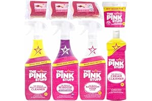 ‎CLEVERRY The Pink Stuff Reinigungsmittel Set - Reinigungspaste 850g, Mehrzweckspray 850 ml, Cremereiniger 500ml, Badezimmer-Schaumreiniger, Glasreiniger 850ml, Reiningungsset Bundle mit 6x Cleverry Schwamm