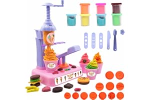Chanak Play Dough Ice Cream Maker Set, Safe Non-Toxic Dough Ice Cream Maker Including 6 Color Dough Tubes Each 50g + 1(100gm) for Boys Girls, Above 3+ Age (Pink)