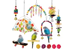 tonyg-p 13 Pack Bird BudgieToys Parrot Swing Chewing Toys Bird Nest Hut Hammock Perch Stand Hanging Bell Bird Cage Toys for Small Parakeets, Cockatiels, Budgies, Conures, Love Birds, Finches