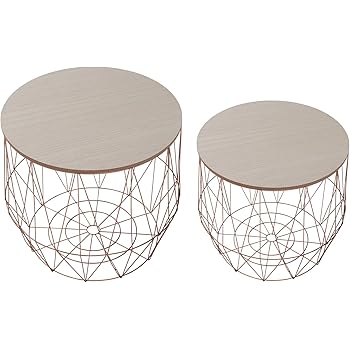 Moderner Couchtisch Beistelltisch STORAGE II kupfer mit Holzdeckel Korb