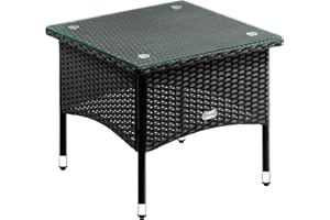 Casaria® Tavolino da Giardino Esterno in Polyrattan 50x50x45cm Piano in Vetro Tavolo Basso da Caffè Quadrato Poggiapiedi