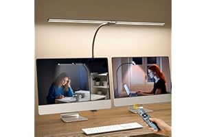 GAEFURY Doppelkopf Schreibtischlampe LED Dimmbar，1200 Lumen Schreibtischleuchte klemmbar mit 5 Farbtemperaturen und 5 Helligkeiten für Home Office，Augenschutz büro tischlampe mit Schwanenhals,Monitor Lampe