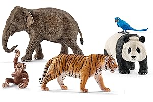 SCHLEICH Wild Life - 5 PC Jungle Animals Figurines Toy Set with Elephant, Panda, Tiger, Parrot, and Baby Monkey Toys for Boys and Girls - Realistic Animal Figures Playset for Kids Ages 3+ - 77588