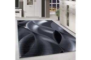 HomebyHome Tappeto per Soggiorno 160x230 cm Nero, Design Astratto a Onde - Tappeto a Pelo Corto per Sala da Pranzo e Camera da Letto, Extra Morbido e Facile da Pulire