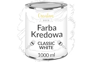 ‎CREATIVE DECO Creative Deco Farba Kredowa Biała | 1000 ml | Matowa i Zmywalna | Idealna do Renowacji Mebli, Dekoracji i Decoupage’u | Możliwy Efekt Wytarcia i Gradientu