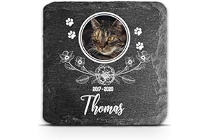 TULLUN Targa commemorativa personalizzabile per animali domestici, gatti, cani, in ardesia, con cornice in pietra e zampe, dimensioni 10,2 x 10,2 cm o 100 x 100 mm, floreale