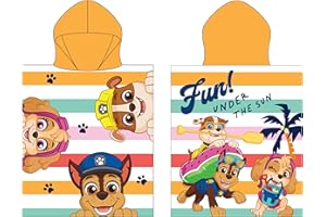 CHARACTER WORLD Poncho de Toalla con Capucha Oficial de la Patrulla Canina | Sensación súper Suave, diseño Soleado con Chase, Rubble y Skye. Bata cambiadora hogar, baño y Playa, 55 x 50 cm