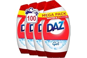 Daz Gel Laundry Detergent, 100 Washes, Stain Removal For Clothes, Washing Liquid For Whites & Colours, Brilliant Cleaning Even In Cold Washes (875ML X 4)