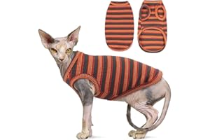 OUOBOB Haarloses Katzen-Shirt, Pullover, Kätzchen, T-Shirts, ärmellos, atmungsaktiv, gestreift, Katzenbekleidung, Kostüm, bequeme Baumwolle, dehnbarer Hunde-Pyjama, Jumpsuit für alle Jahreszeiten