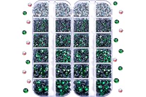 BLINGINBOX DMC Hotfix Rhinestone 2 Box Total 5200 Pieces Mixed Size Round Crystals Glass Gems for Costume Jewelry Making (Emerald)