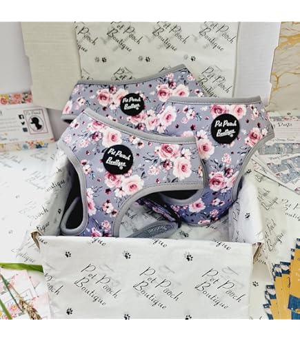 Peach & Ivy Blossom Hundegeschirr Größe S - Pfirsichfarben Mit Blumen - Verstellbarer Brustgurt - Atmungsaktiv