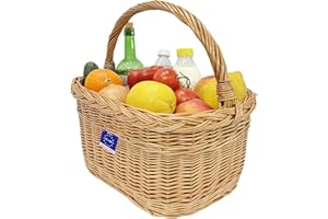 KADAMAHU Cesto Spesa in Vimini Intrecciato a Mano con Manico - Cesto da Mercato o per Funghi, forma classica, marrone unito, 0,7kg, 40x42x28cm