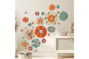 Tanlaby Boho Bunte Blumen Wandtattoo Vintage Retro Blumen Wandsticker Blumen Hippie Wandaufkleber für Wohnzimmer Schlafzimmer Büros Sofa Hintergrund Hause Wanddekoration