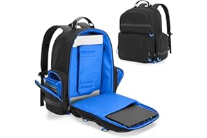 PGmoon Plecak na konsolę kompatybilny z PlayStation 5, torba podróżna z ochronną podszewką, odpowiedni do laptopa 15,6", słuchawek, kontrolerów i większości akcesoriów do gier, Niebieska