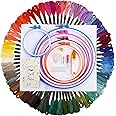 Fuyit Embroidery Starter Kit 134pcs Cross Stitch Tool Kit with 72 Colours Embroidery Thread, 5 Pieces Plastic Embroidery Hoops, 45cm x 30cm 14 Count Classic Reserve Aida and Other Necessary Tools